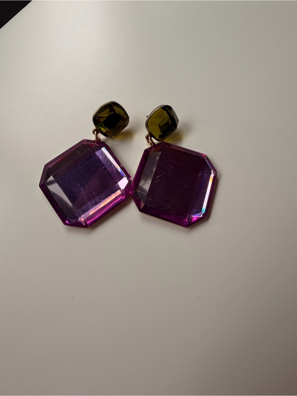 Mango Purple and Olive Green Drop Crystal Earrings - Picture 5 of 11
